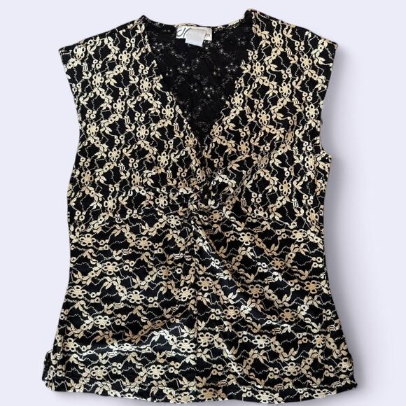 Vintage 90s Y2K style Romantic Gothic Brocade Lace Blouse - Black Gold | Size S - Picture 2 of 8